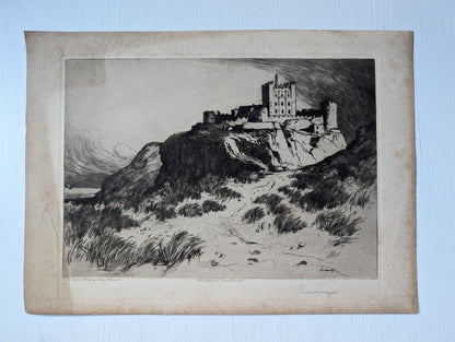 Antique Bamburgh Castle by Albany E. Howarth Etching Print - Unframed