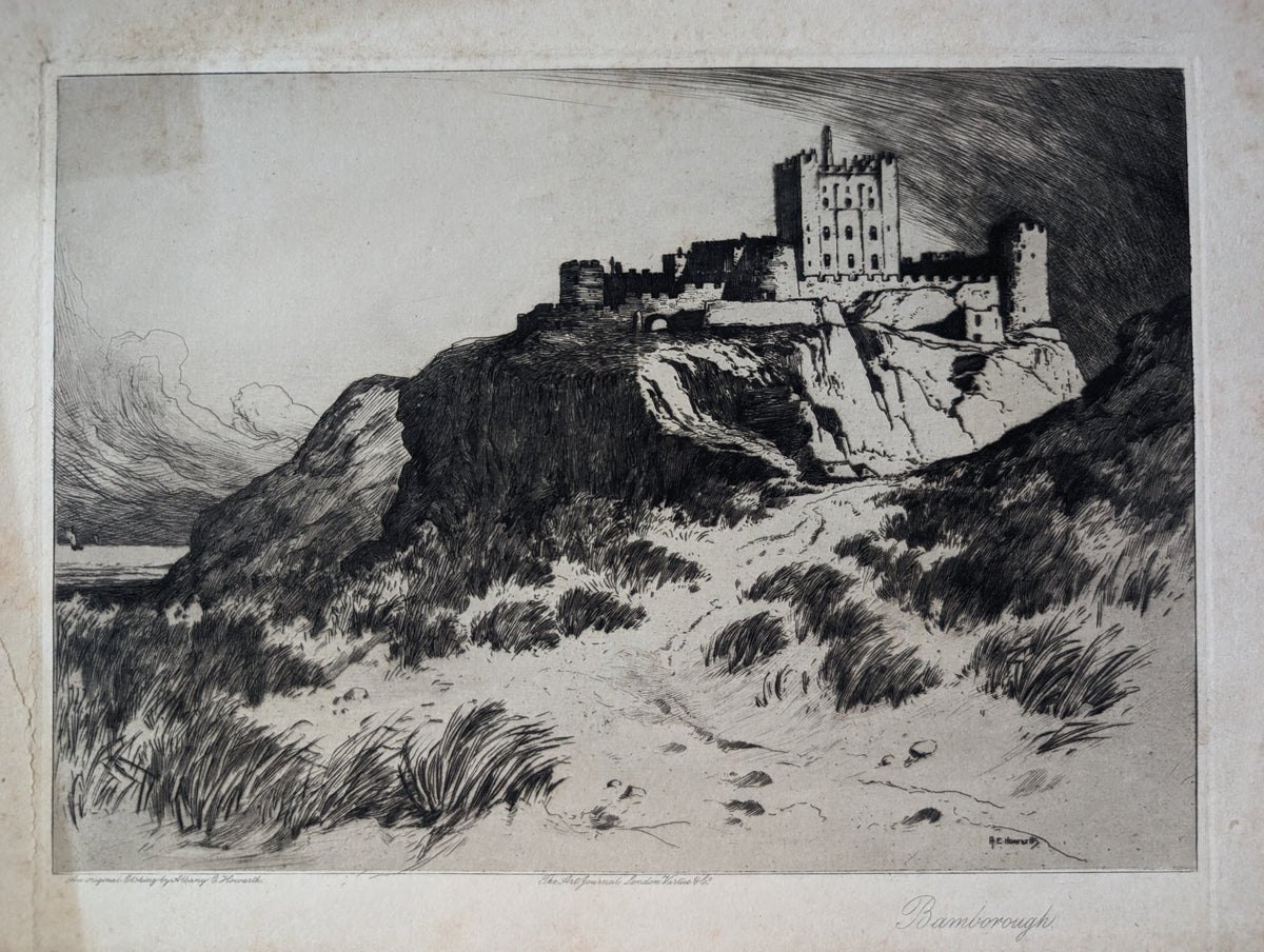 Antique Bamburgh Castle by Albany E. Howarth Etching Print - Unframed