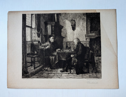 Antique "Checkmate" by Charles Meer Webb Etching Print - Unframed