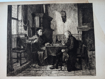 Antique "Checkmate" by Charles Meer Webb Etching Print - Unframed