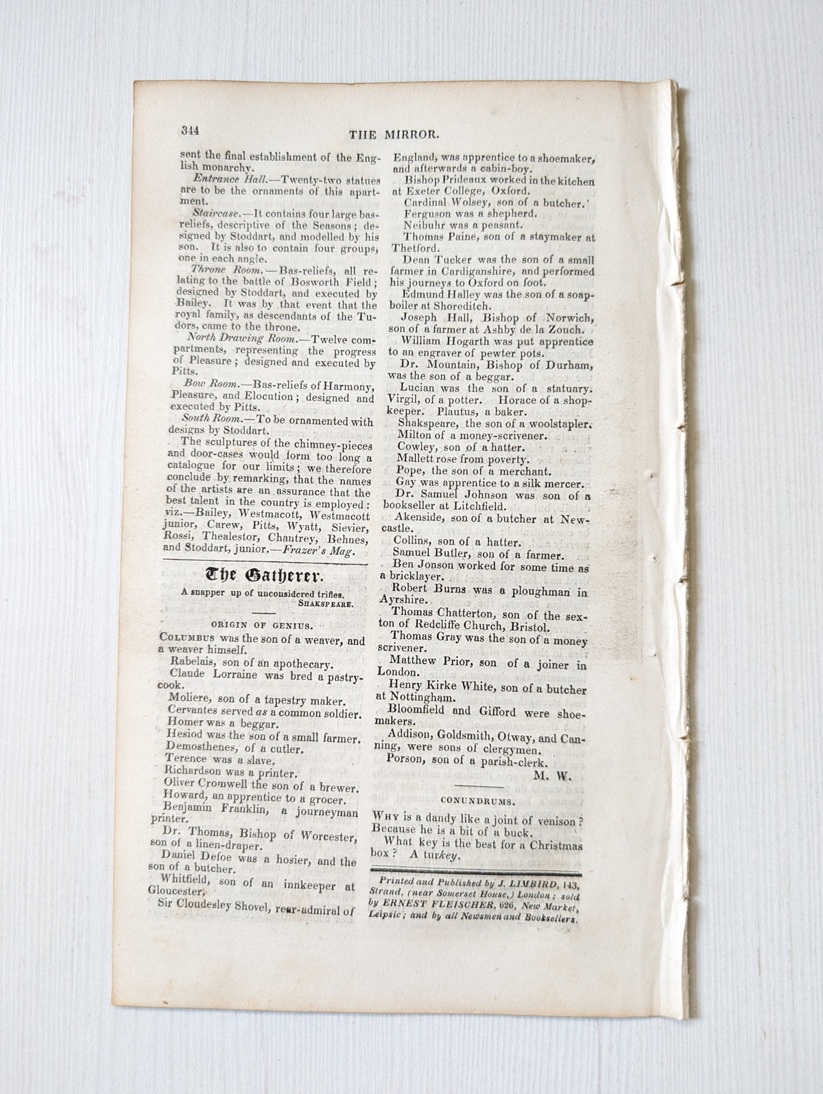 The Mirror of Literature, Amusement, and Instruction No. 458 - November 6, 1830