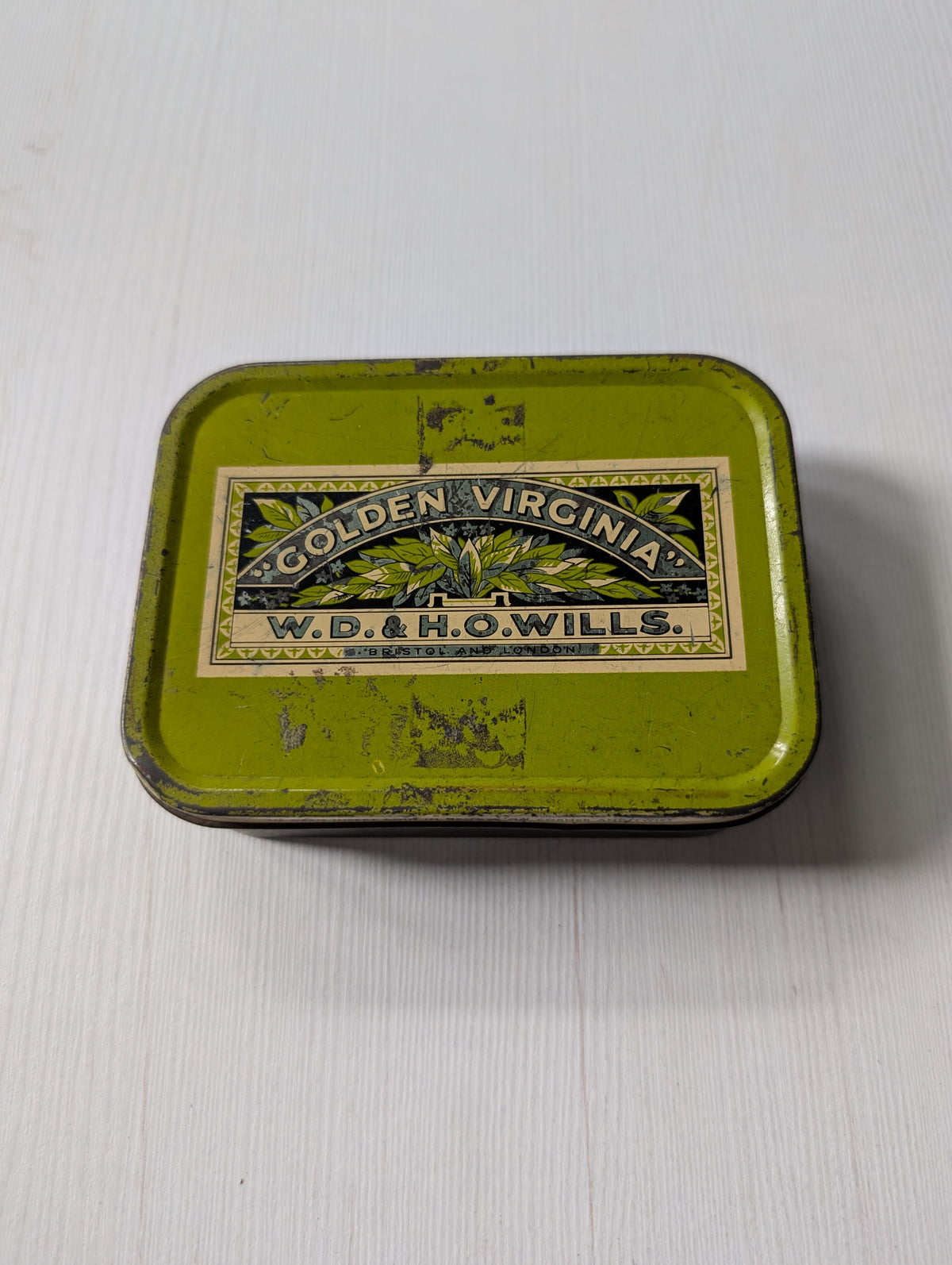 Vintage Green Metal Golden Virginia W.D. & H.O. Wills Tobacco Tin (Empty)
