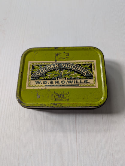 Vintage Green Metal Golden Virginia W.D. & H.O. Wills Tobacco Tin (Empty)