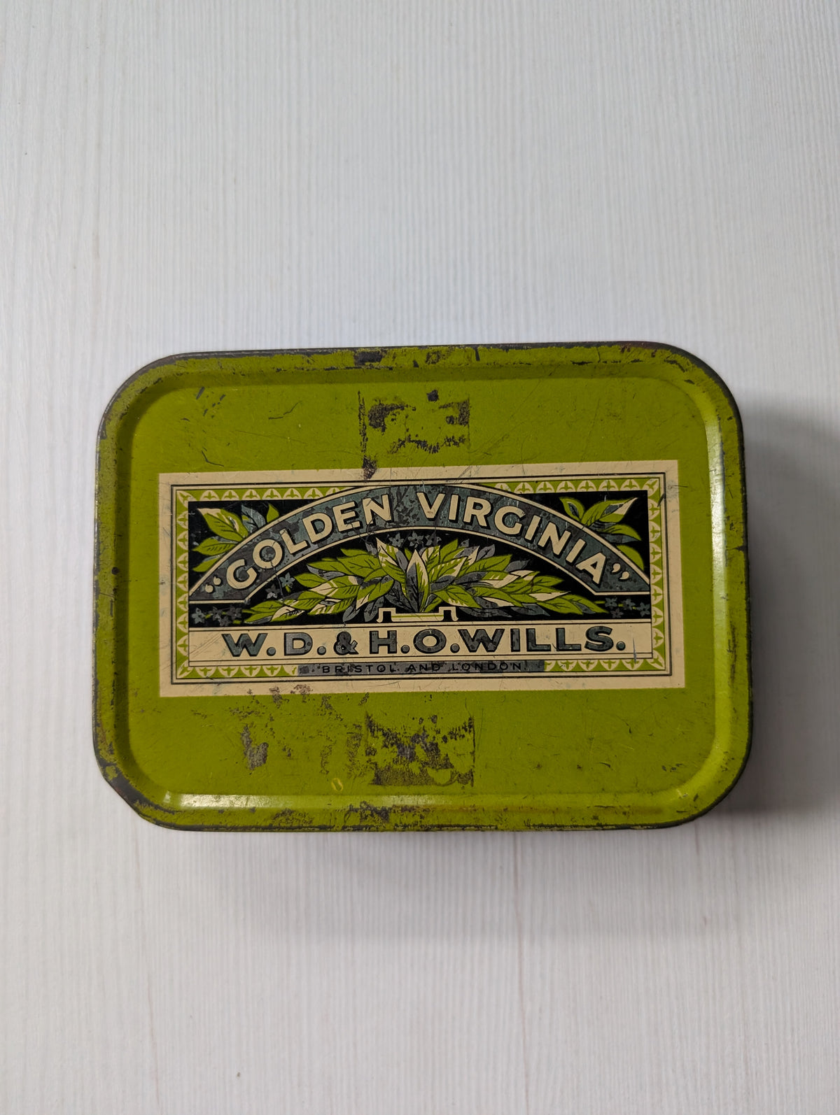 Vintage Green Metal Golden Virginia W.D. & H.O. Wills Tobacco Tin (Empty)