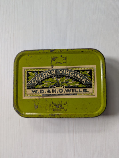 Vintage Green Metal Golden Virginia W.D. & H.O. Wills Tobacco Tin (Empty)