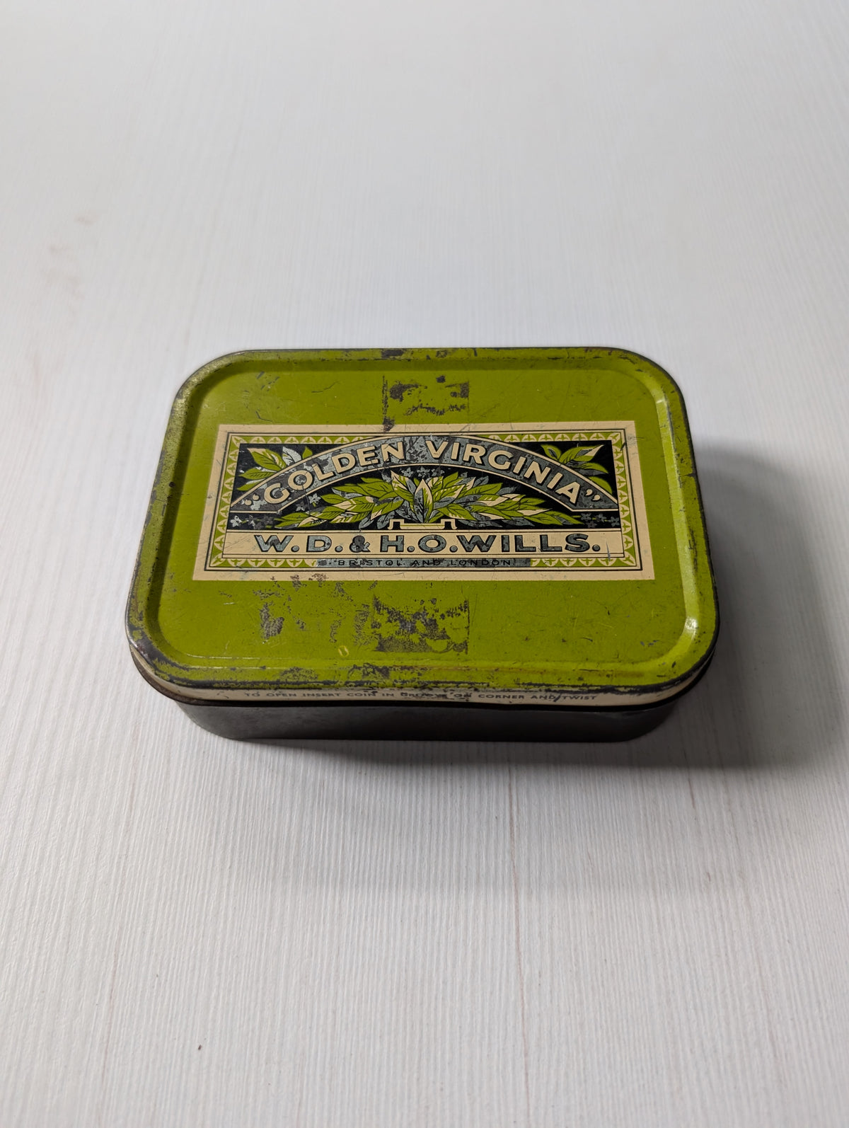 Vintage Green Metal Golden Virginia W.D. & H.O. Wills Tobacco Tin (Empty)