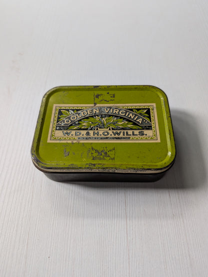 Vintage Green Metal Golden Virginia W.D. & H.O. Wills Tobacco Tin (Empty)