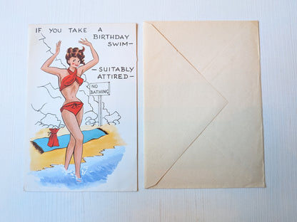 Vintage 1960s Beach/Pin-Up Themed Pop-Up Birthday Card