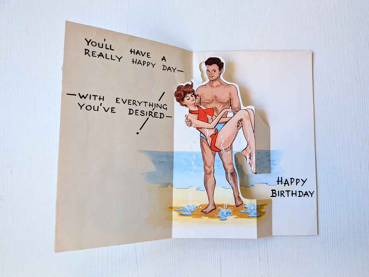 Vintage 1960s Beach/Pin-Up Themed Pop-Up Birthday Card
