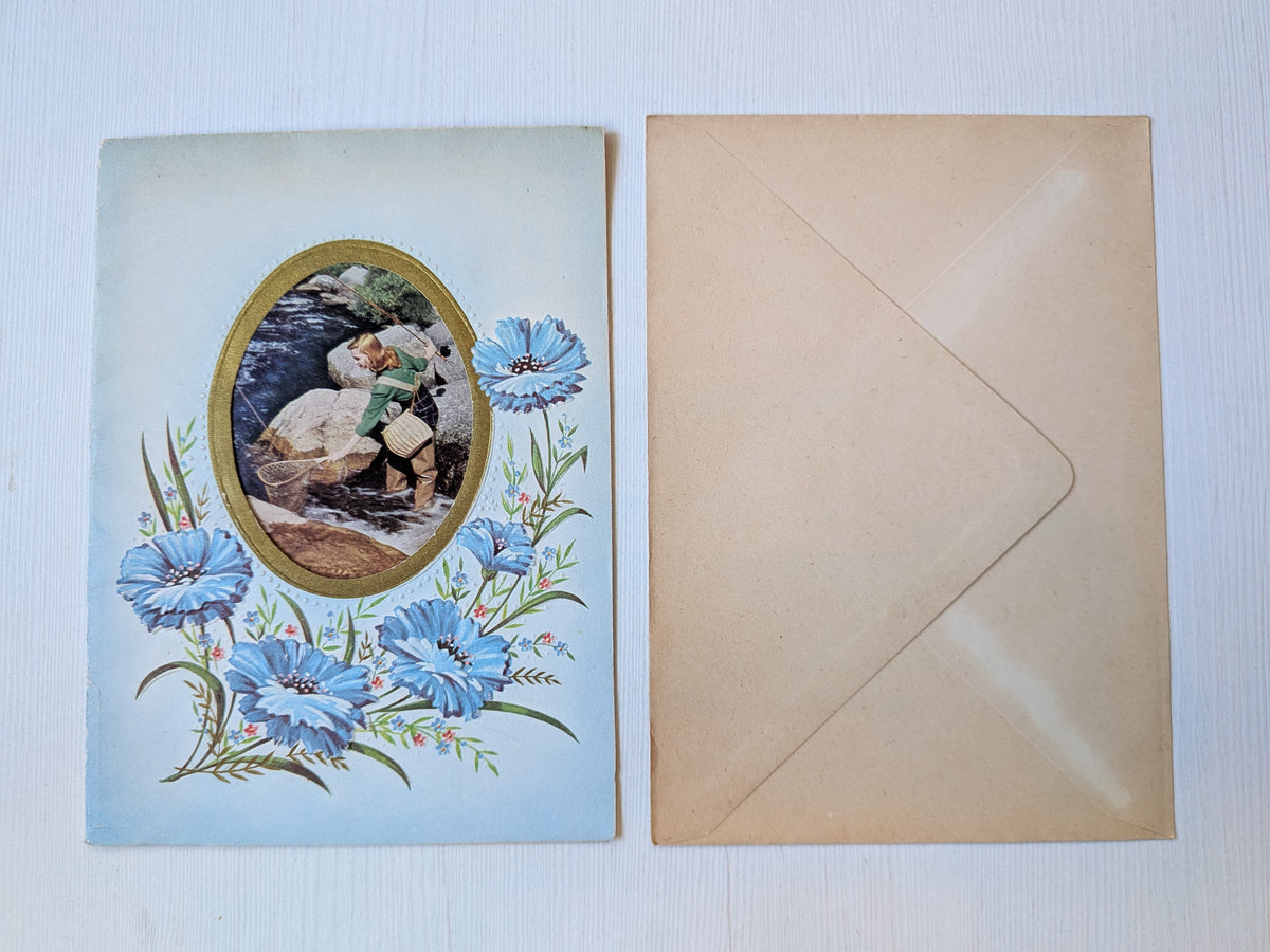 Vintage Real Photo Fisher Woman Floral Birthday Card - Kardonia of London - 1970s Approx