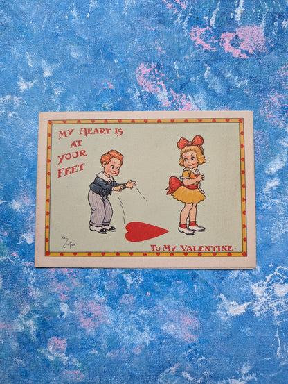 Vintage Valentine's Card "My Heart Is At Your Feet" - 1930s Approx