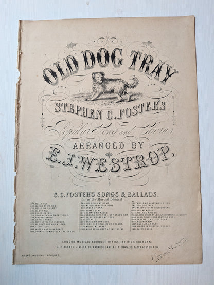 Antique Victorian Sheet Music - "Old Dog Tray" - 1850s - No. 745 Musical Bouquet