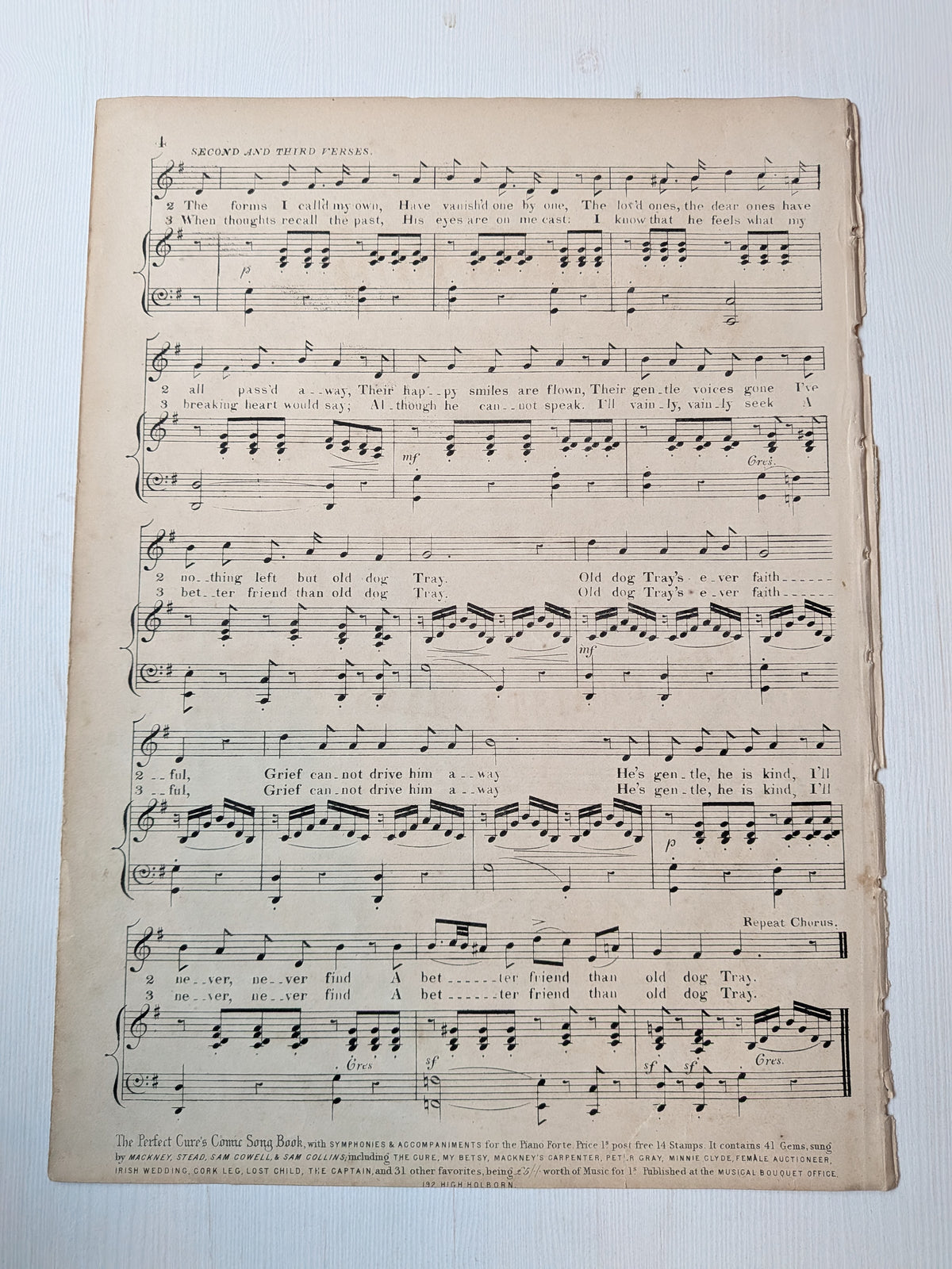 Antique Victorian Sheet Music - "Old Dog Tray" - 1850s - No. 745 Musical Bouquet