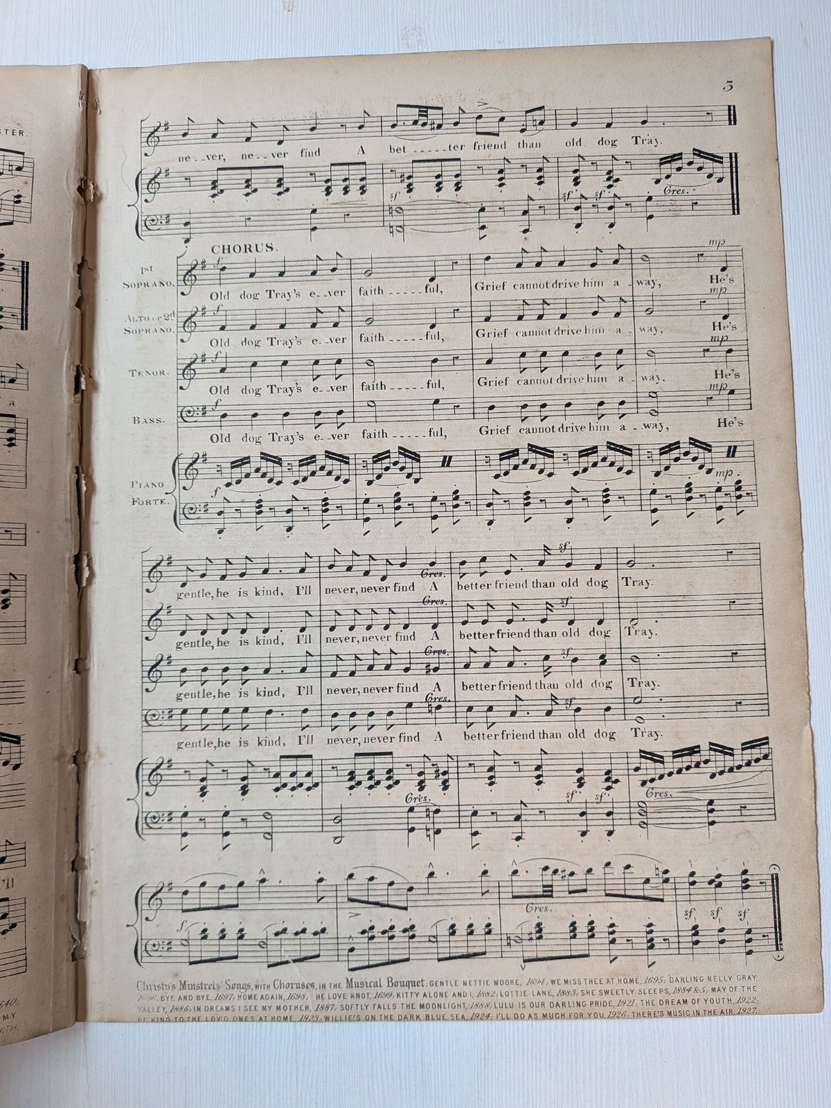 Antique Victorian Sheet Music - "Old Dog Tray" - 1850s - No. 745 Musical Bouquet