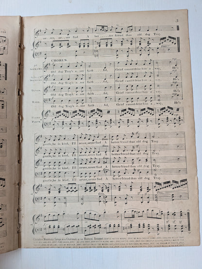 Antique Victorian Sheet Music - "Old Dog Tray" - 1850s - No. 745 Musical Bouquet