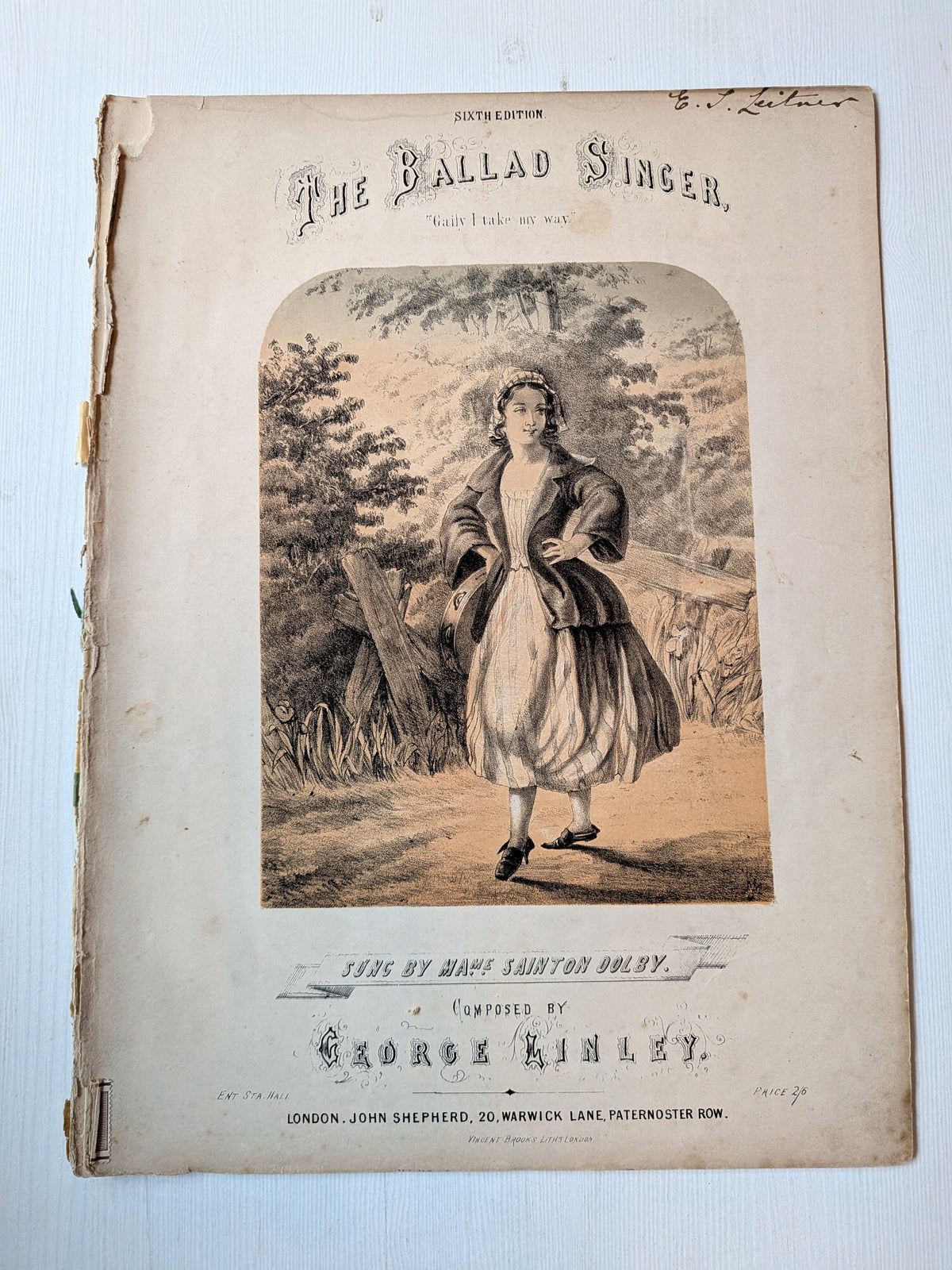 Antique Victorian Sheet Music - "The Ballad Singer" - 1860 - John Shepherd