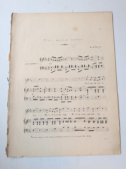 Antique Victorian Sheet Music - "The Ballad Singer" - 1860 - John Shepherd