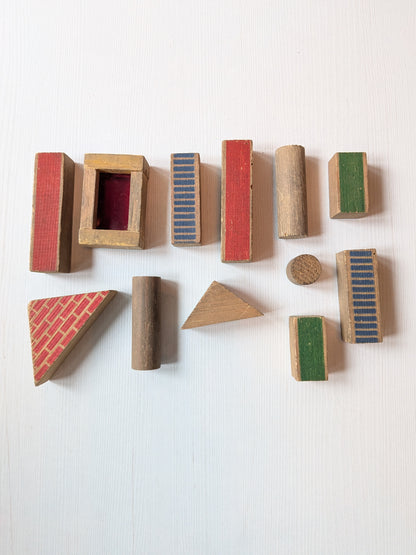 Vintage 1960s Small German Wooden Architectural Building Block Set - x12 Pieces