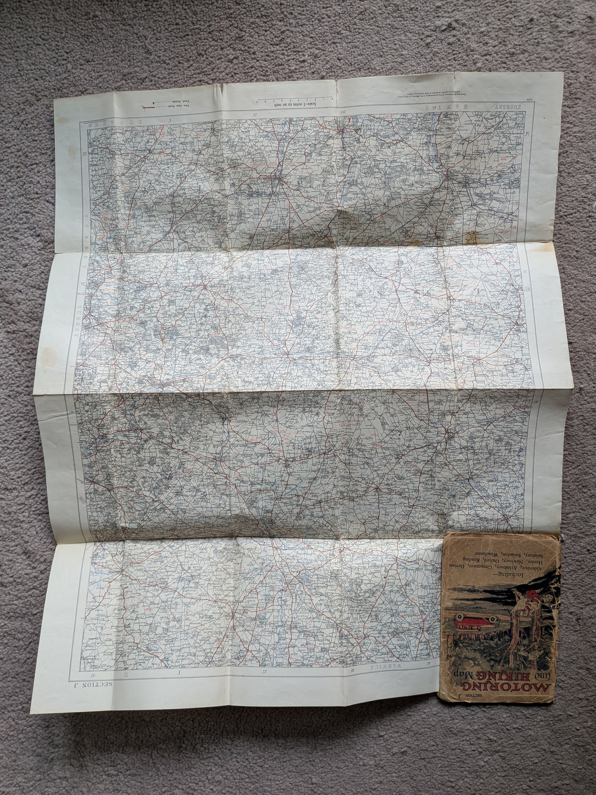Vintage Motoring and Hiking Map Section J - 1940s Approx