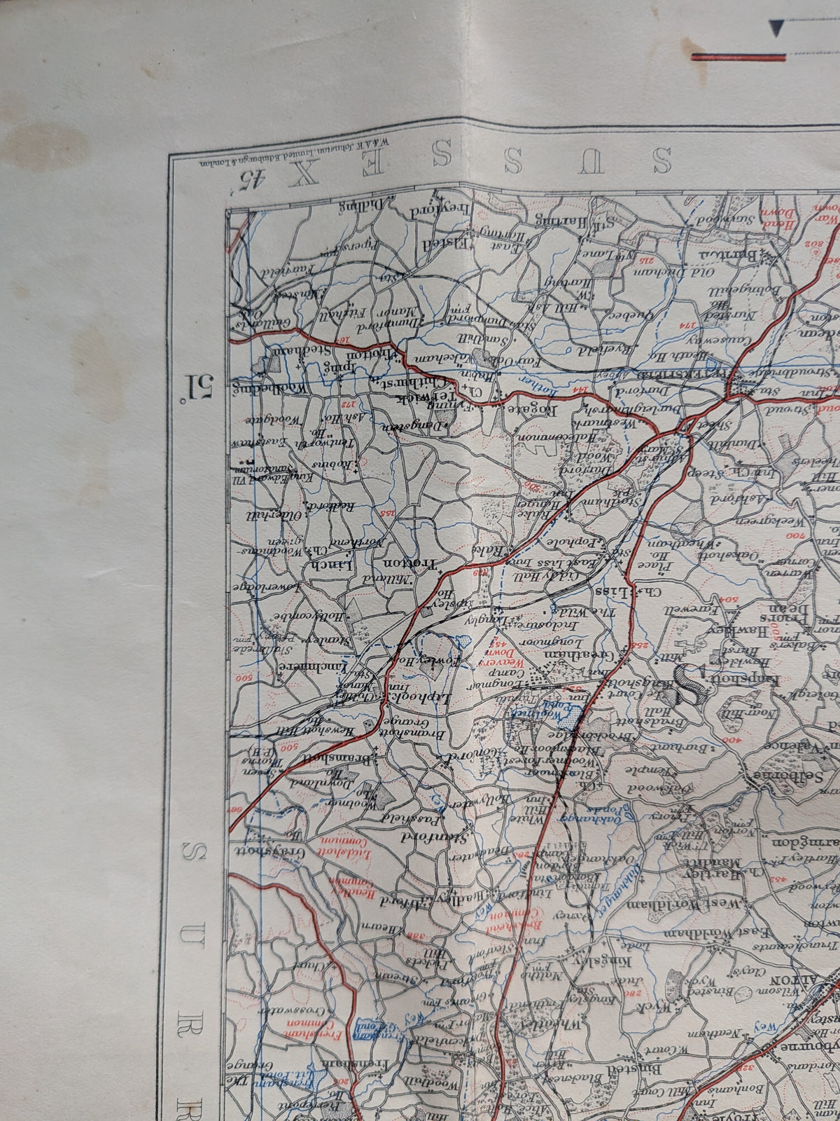 Vintage Motoring and Hiking Map Section J - 1940s Approx