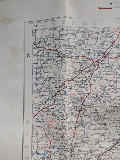 Vintage Motoring and Hiking Map Section J - 1940s Approx