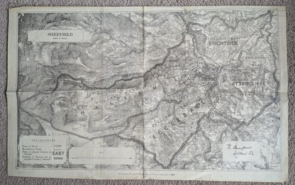 Antique Ordnance Survey Sheffield - Division of Borough Zincographed Map - 1885