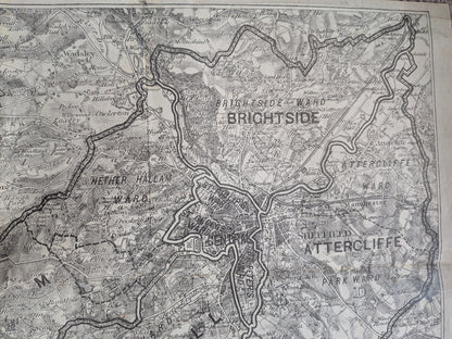 Antique Ordnance Survey Sheffield - Division of Borough Zincographed Map - 1885