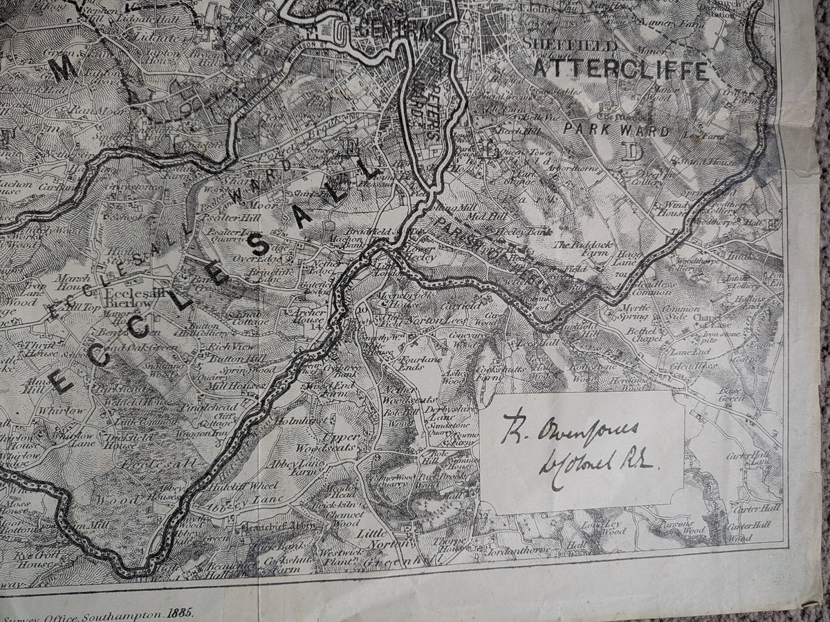 Antique Ordnance Survey Sheffield - Division of Borough Zincographed Map - 1885