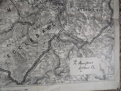 Antique Ordnance Survey Sheffield - Division of Borough Zincographed Map - 1885