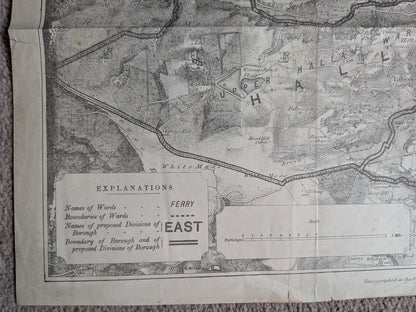 Antique Ordnance Survey Sheffield - Division of Borough Zincographed Map - 1885