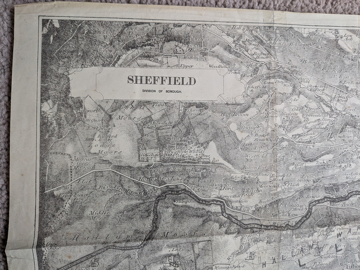 Antique Ordnance Survey Sheffield - Division of Borough Zincographed Map - 1885