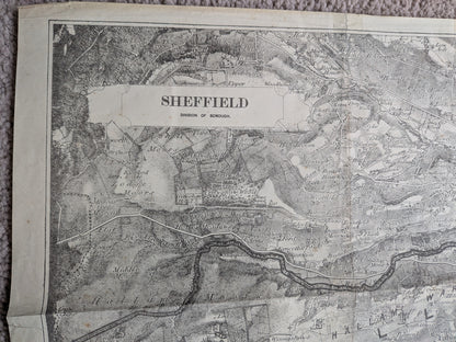 Antique Ordnance Survey Sheffield - Division of Borough Zincographed Map - 1885