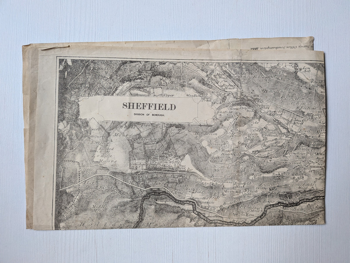 Antique Ordnance Survey Sheffield - Division of Borough Zincographed Map - 1885