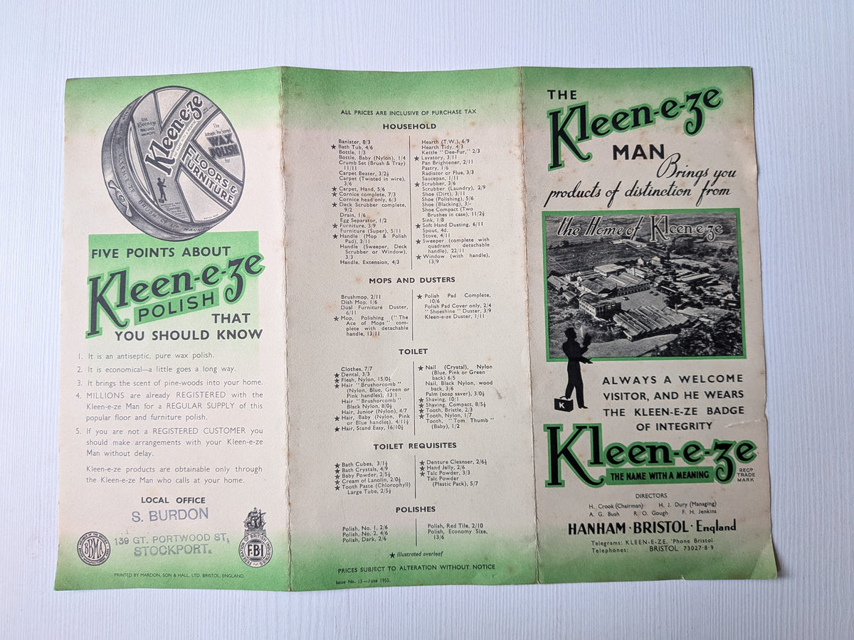 Vintage Kleen-e-ze Promotional Leaflet - 1953