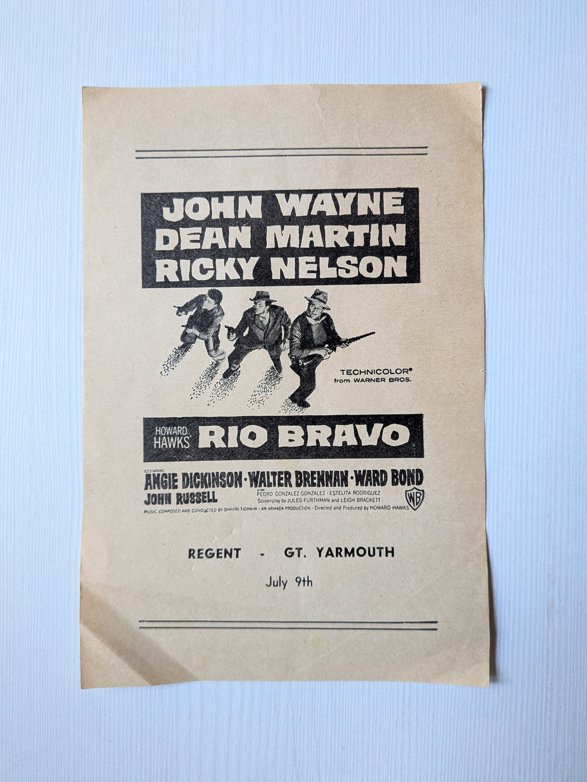 Vintage Rio Bravo Cinema Handbill Flyer - John Wayne/Dean Martin/Rickey Nelson