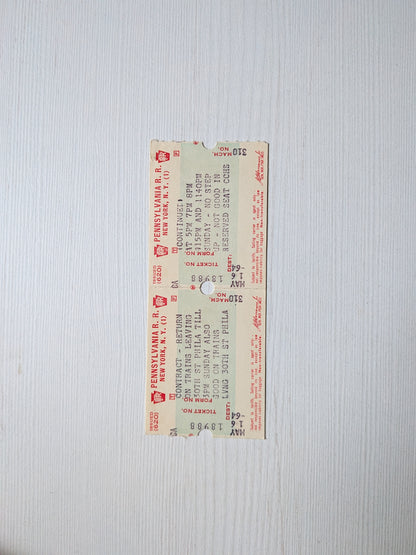 Vintage Pennsylvania Railroad (PRR) Train Ticket - New York/Philadelphia - 1964