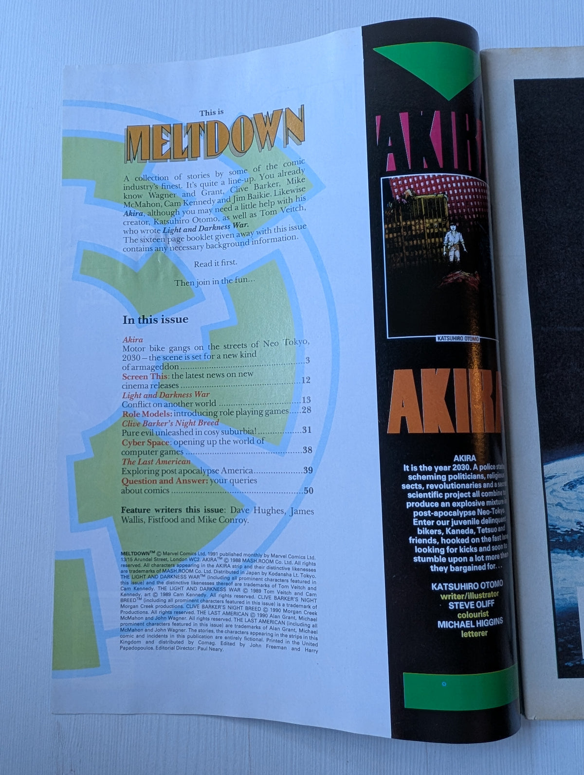 Meltdown #1 - August 1991 - Marvel UK Comic - Akira/Nightbreed/The Last American