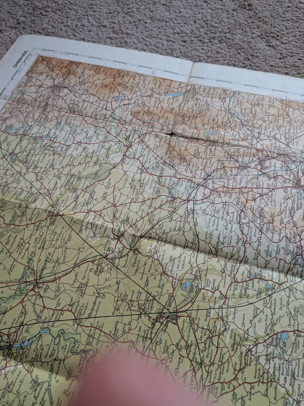 Bartholomew's New Reduced Survey Map of Cheshire - Stanford & Mann - 1910