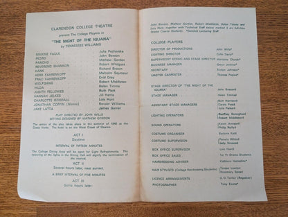 Clarendon College Players - The Night of The Iguana Theatre Programme