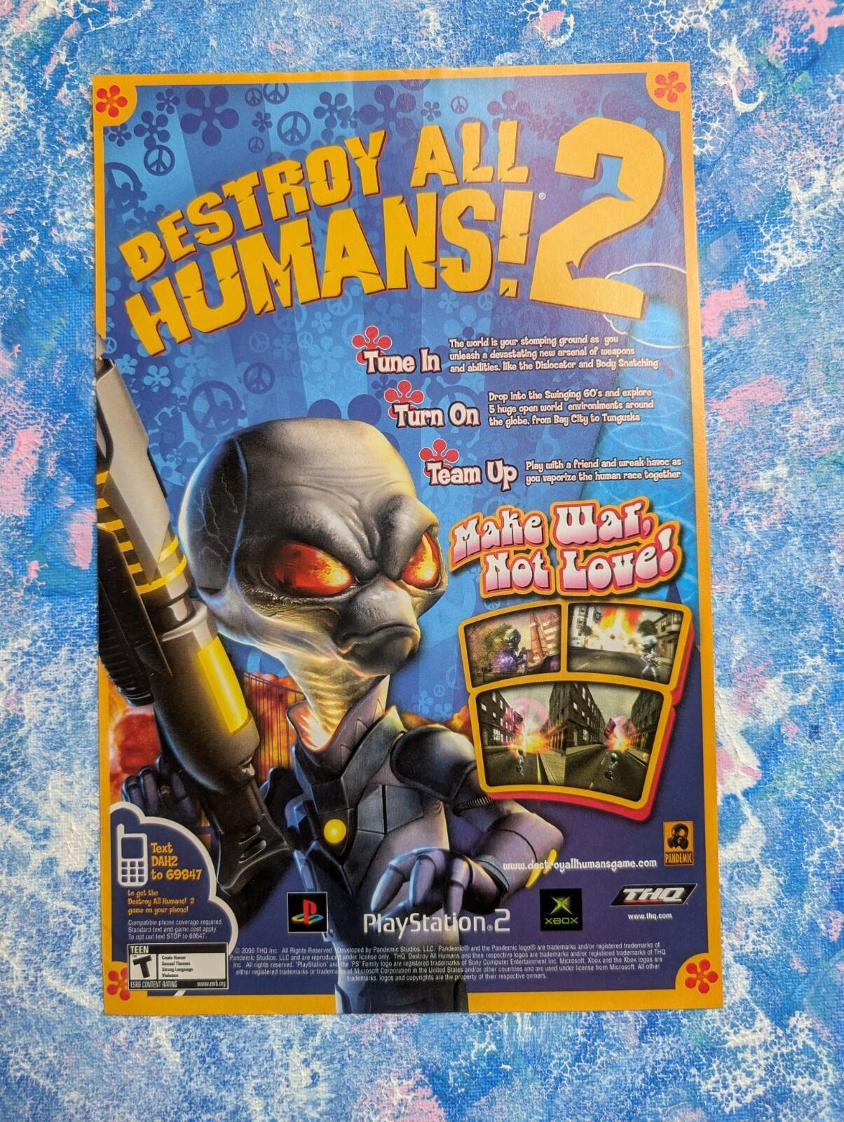 Destroy all Humans! 2 Playstation 2/Xbox 2006 Game Advertisement - See Details