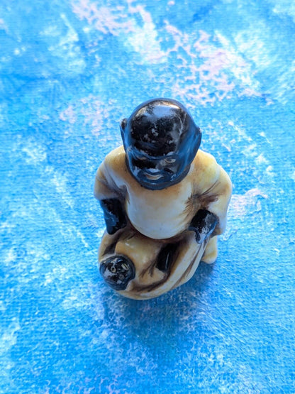 Vintage Japanese Netsuke Hotei Miniature Figurine - God of Good Fortune - 4916