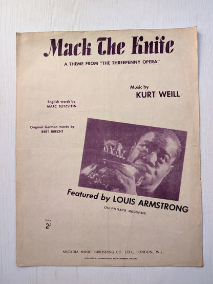 Mack the Knife Sheet Music by Kurt Weill/Louis Armstrong - 1956 - Arcadia Music
