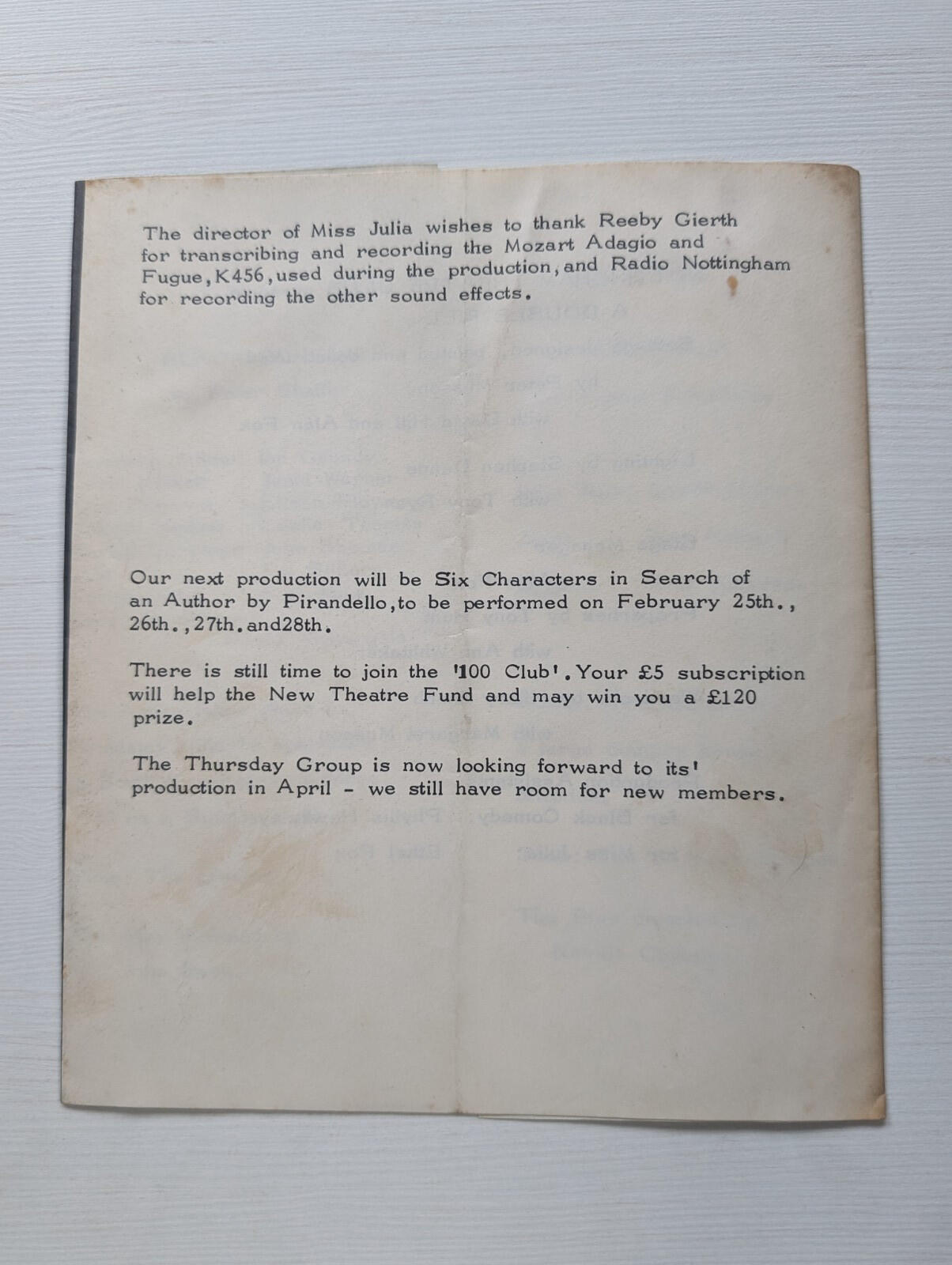 Miss Julia/Black Comedy - Nottingham Theatre Club Programme 1970
