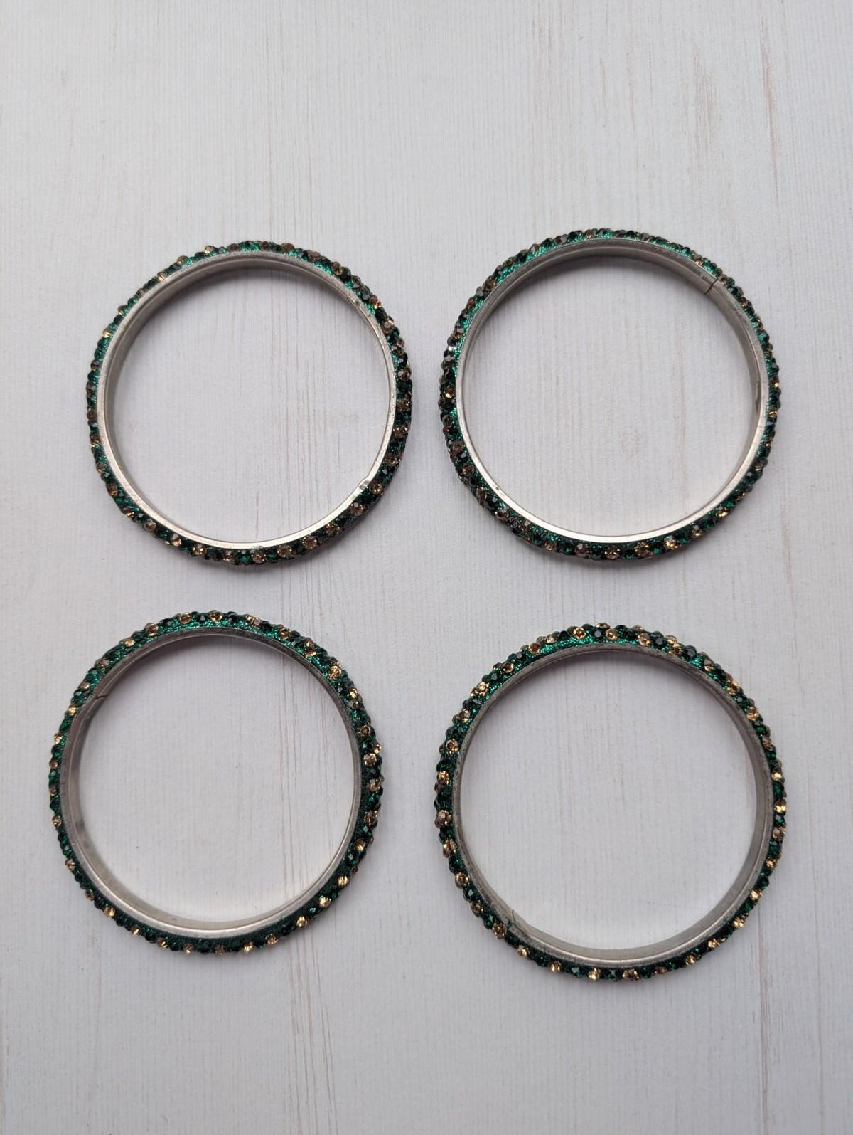 Set of 4 Green/Gold Sparkly Bangles - Costume Jewellery