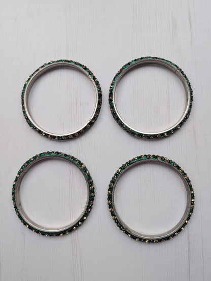 Set of 4 Green/Gold Sparkly Bangles - Costume Jewellery