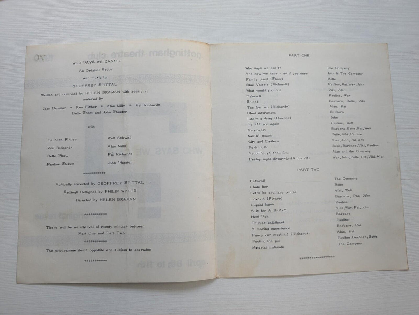Who Says We Can't Programme - Nottingham Theatre Club 1970
