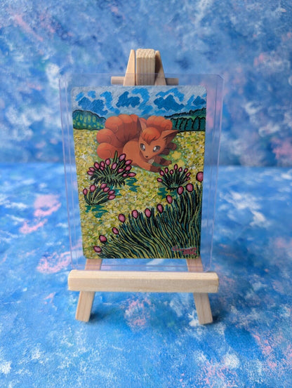 Hand-Painted Vulpix 028/197 SV: Obsidian Flames Pokemon Card & Display Easel