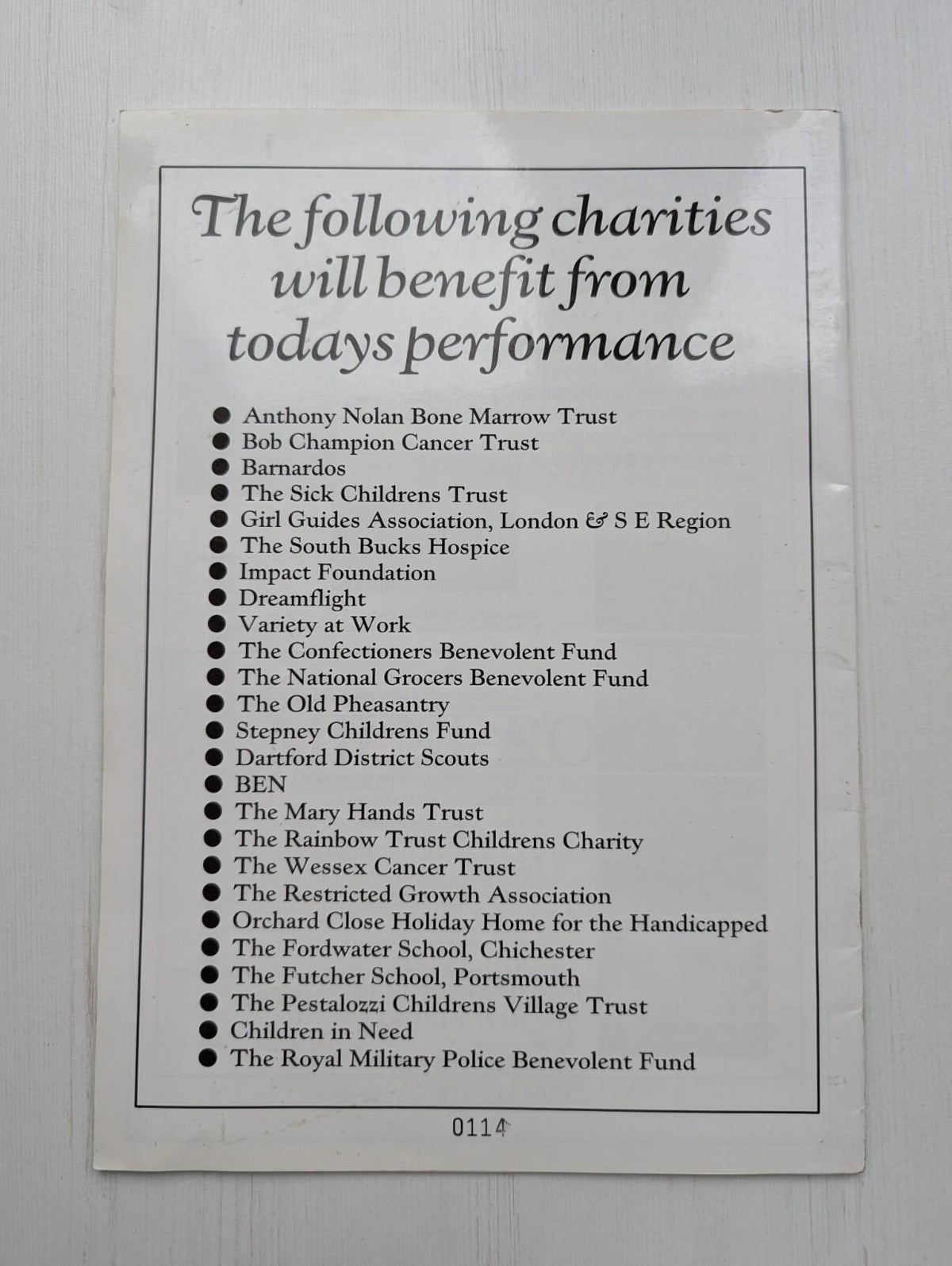 Gala Charity Variety Show Programme - London Palladium December 1991