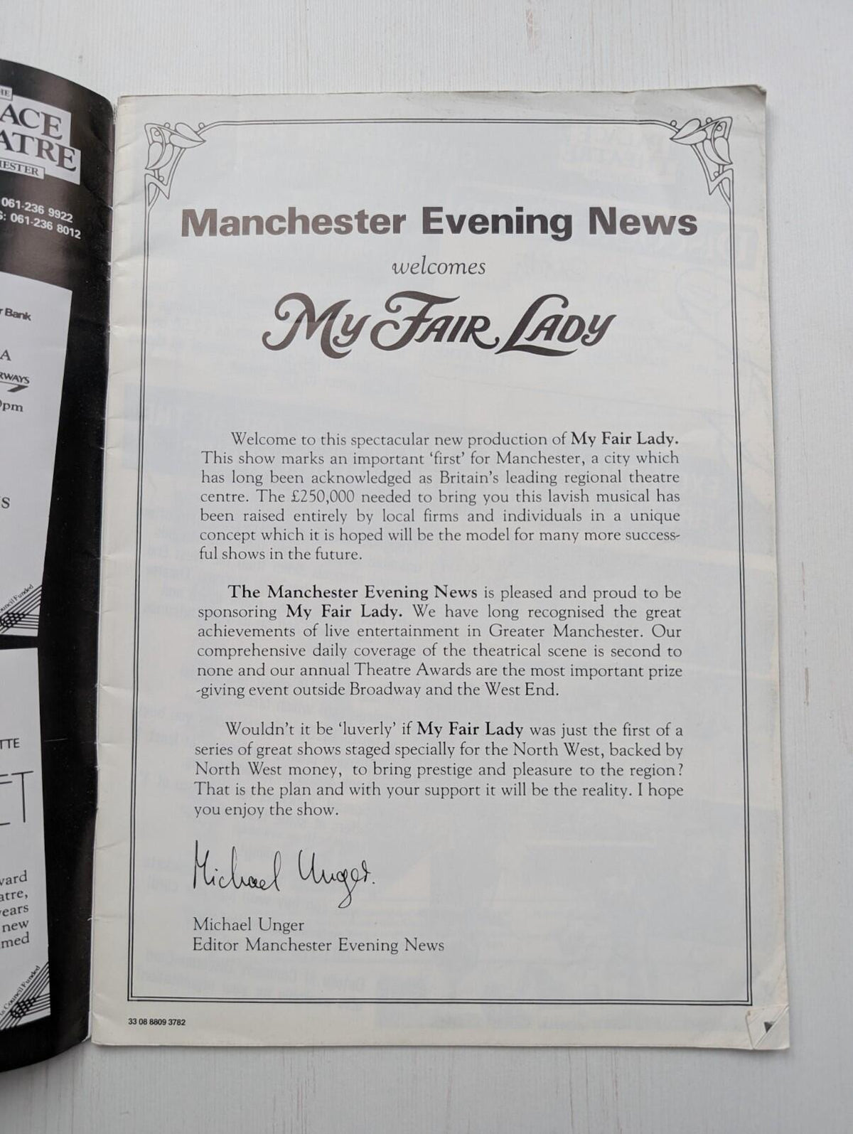 My Fair Lady Manchester Opera House January 1988 Programme