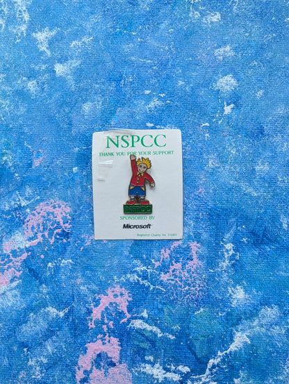 Vintage NSPCC Microsoft Waving Boy Metal Pin Badge